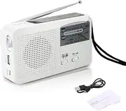 Emergency Radio with Solar and Hand Crank Self Powered, Battery USB Recharging FM/AM Radio LED Flashlight Phone Charger SOS Alarm White Weather Radio for Outdoor