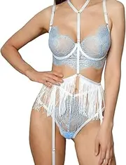 [JINZIJINYU] Women Sexy Lingerie Set Lace Pajamas Straps Tassel Jumpsuit Sexy Slim Fit Corset Suit Women Clothing