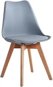 [Priceworth] Oliver Replica Dining Chairs, Timeless Design, Padded PU Leather Seating, High-Grade Moulded ABS Plastic Seat, Beech Wood Legs, Set of 4, 80 H x 47.5 W x 52 D CM Each, Grey