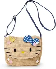 SANRIO Blue Ribbon Hello Kitty Beige Basket Style Saddle Bag Plush Trinket