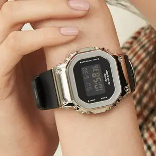 【CASIO】G-SHOCK 經典5600系列女版 銀色不鏽鋼錶殼x樹脂錶帶 GM-S5600-1 台灣卡西歐公司貨