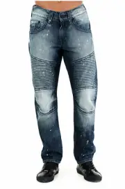 True Religion Men's Slim Moto Run Stitch Jeans in Revolver Duel