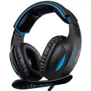 3.5Mm Wired Adjustable Gaming Headphone With Retractable Mic and 1 To 2 3.5Mm Audio Cable (Black Blue)
