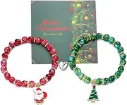[Generic] Christmas Bracelets, Santa Claus Deer Tree Bell Charm Bracelets,Christmas Beaded Bracelets,Christmas Stretch, Bracelet for Girls