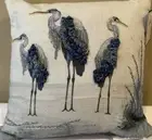 Coastal Collection Nautical Beach Embroidered Blue Heron Pillow 12x12 Blue