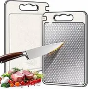 Stainless Steel Cutting Board, Double Sided Chopping Board for Kitchen, Scratch-resistant Mesh Design, Juice Groove, Non-slip Silicone Wrap, Dishwasher Safe