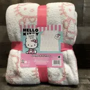 Hello Kitty White & Pink Reversible Feather Knit Throw 50in X 60in NWT