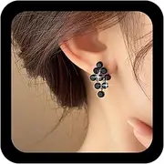 [Ximdble] Vintage Black Onyx Drop Earrings Enamel Square Stud, Stainless Steel, No Gemstone