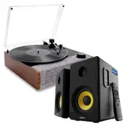 Victrola Eastwood II Turntable - Walnut + Bundled Majority D40 Bluetooth Speakers