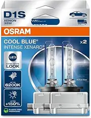 Osram Xenarc Cool Blue® Intense D1S, +150% more brightness, up to 6,200 K, Xenon headlight lamp, LED look, hanging folding box (2 lamps)