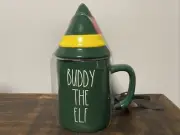 Rae Dunn "BUDDY THE ELF" Green Mug With Hat Topper Mug New
