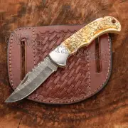 EXQUISITE, CUSTOM MADE HAND FORGED DAMASCUS FOLDING POCKET KNIFE BACK LOCK 0-117