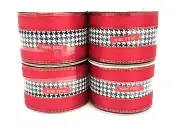 New 4 Rolls Wired Holiday Ribbon 2.5" x 25' = 100' Jo-Ann Red Satin B/W Center