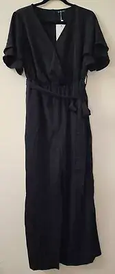 NWT Bloomchic Black Flutter Sleeved Elastic Waist Wide Leg Jumpsuit - Size 10