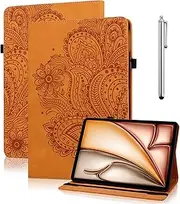 Case for Samsung Galaxy Tab A9 Plus Case, PU Leather Embossed Flower Flip Stand Protective Cover with Card Holder for Galaxy Tab A9 Plus Tablet - Orange