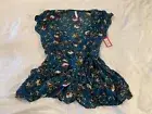 Xhilaration XS Teal Floral Wrap Blouse Plunging Neckline Short Sleeve Rayon