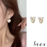 在飛比找momo購物網優惠-【INES】韓國設計S925銀針氣質甜美愛心珍珠復古造型耳環
