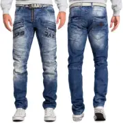 Cipo & Baxx Men's Jeans Regular Biker 5-Pocket Stone-Washed Blue Contrast Stitch