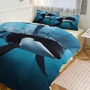 GHBNK Quilt Set 3-Piece - Ultra-Soft Thickened Bedding Set, Killer Whale Bedspread + 2 Pillowcases, Lightweight Double-Sided Quilt Cover for Home/Hotel/Gifts 79"x90"