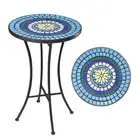 Mosaic Outdoor Side Table, 14" Round Folding End Table, Patio Blue Shades