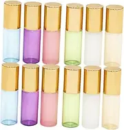12Pcs Portable Roll Glass Bottles with for Essential Oils Perfumes and Liquids Travel Friendly Subpackaging White Blue Pink Purple