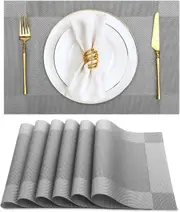 Placemats,Style Placemats for Dining Table Set of 6, Heat Resistant Place Mats, Washable PVC ( silver)