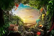 Jungle Safari Backdrop 5X3FT Animation Forest Kids Green Photography Background Rainforest Animal Decoration Celebration Party Photo Shoot Baby Shower Booth Studio Props
