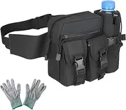 Metal Detecting Bag with A Pair of Gloves, Portable Finds Waist Bag with Water Bottle Pouch for Outdoor Metal Detector Accessory(Black)