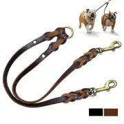 Genuine Leather Braided Dog Coupler Leash Perfect for Walking Double Dog Leash
