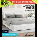 ALFORDSON Bed Frame Double Size Gas Lift Storage Base Boucle Fabric White
