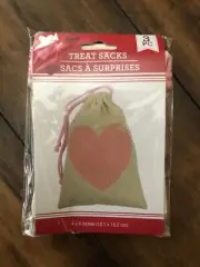 Valentine's Day Burlap Pink Heart Drawstring Treat Gift Bag Pack Of 3 Bags