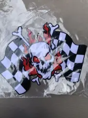 Race Flags Skull Iron On Back Patch