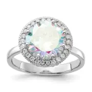 Sterling Silver Rhodium-plated Cubic Zirconia Halo Engagement Ring Size 6
