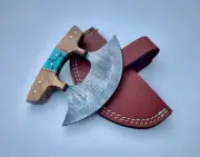 CUSTOM HANDMADE FORGED DAMASCUS STEEL ULU KNIFE CHEF KITCHEN KNIFE TURQUOISE