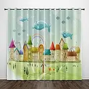 Exquisite Kids Blackout Curtains Castle House Rainbow 55x63 Inch Bedroom Eyelet Thermal Insulated Room Darkening Printed Curtains for Nursery,Set of 2 Panels