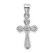 14K White Gold Small Cross W/Flower Pendant