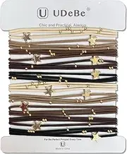 UDeBe 10 Packs Star Hair Ties with Gold Beads – Thin Elastic Ponytail Holders Hair Accessories for Women and Girls