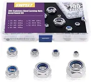 Swpeet 100Pcs 304 Stainless Steel Metric Lock Nut Assortment Kit Perfect for lock Washers, Nylon Insert Locknut M3 M4 M5 M6 M8 M10 M12