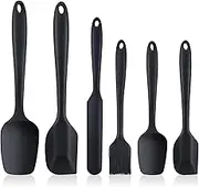 STR-Spatulas Set of 6, Food Grade Silicone Spatulas, Steel Core Heat Resistant Non-Stick Coating, Baking, Cooking, Cake Decorating, Rubber Spatula, (Black)