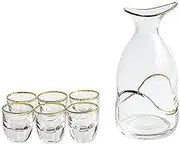 7 Piece Glass Sake Set Hand Painted Sake Set with Gold Edge Japanese Style Wine Set for Cold Warm Hot Sake Shochu Tea Sake Drinking Set
