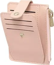 [SUIKIHUM] Small Credit Card Wallet Slim Wallet for Women and Men, PU Leather Minimalist Card Holder - Card Slots & ID Window & Zipper Pocket, Pink