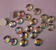 CraftbuddyUS 50x15mm AB Clear Disco Resin Flatback Round Faceted Rhinestone Gems