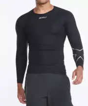 2XU Mens Compression Long Sleeve Top - Black/Black