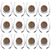 12PK Tallulah Wellness Stemless Wine Glass Tumbler Drinkware Mandala Clear