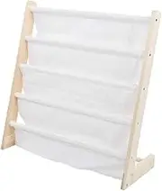 Fdit Standing Children' S Bookshelf Wooden Bookcase, Baby Reading Rack & Storage Shelf for Kids Ages 3+, Safe Pine & Cotton Canvas, Space Saving Nursery Book Organizer for