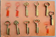 EIGHT Vintage Open Barrel Skeleton/Bit Key Blanks Brass NOS; Sold By the Piece