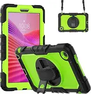Kids Case Compatible with Lenovo Tab One - TB305FU 8.7-inch/Lenovo Tab K9 [ZAF20010JP] 2025, Protective Cover with 360 Rotating Stand/Hand Strap/Shoulder Belt (Black Green)