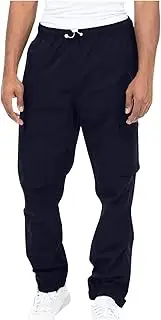 [Generic] Scrub Pants for Men Solid Color Work Pants Drawstring Leg Mouth Sticky Tape Multi Pocket Casual Pants Toe Band