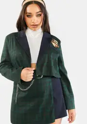 [Poster Grl] Plus Dorm Core Cropped Plaid Blazer