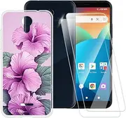 Pink Flowers Pattern Case Compatible with Vsmart Fusion Z + [2 Pack] Screen Protector Tempered Glass, Shockproof Case Cover for AT&T Fusion Z V340U (6 inch)